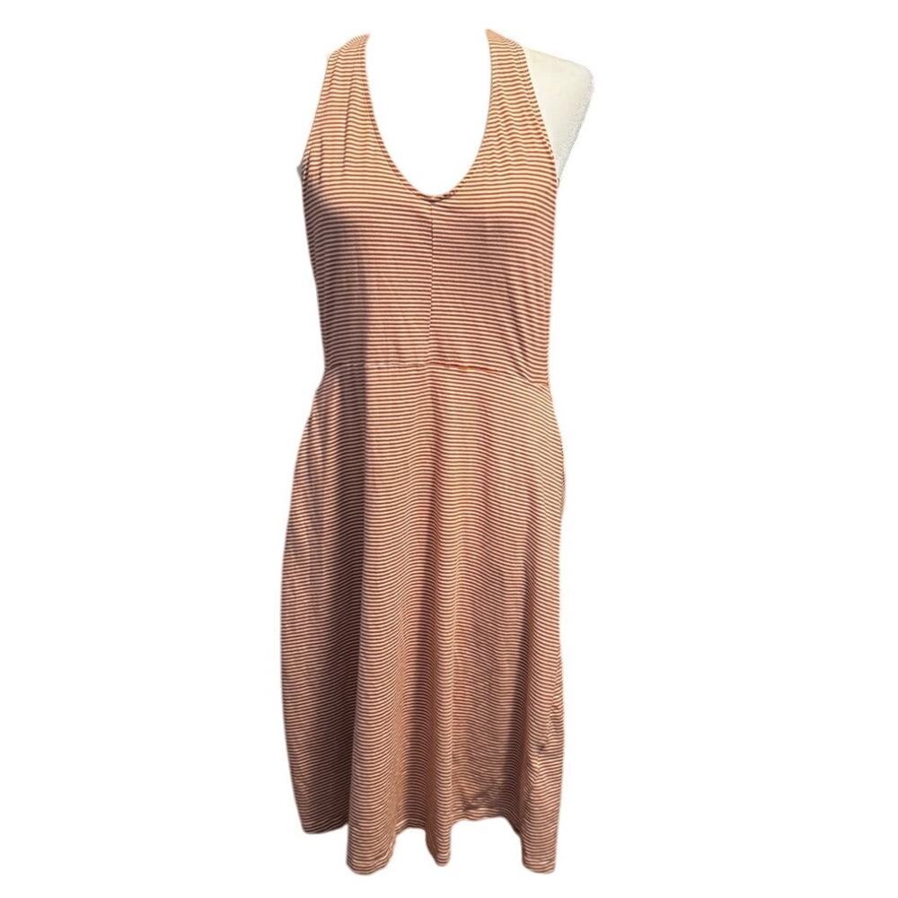 Pact Organic Cotton Striped Halter Dress Women’s Size L Rust & White, Midi